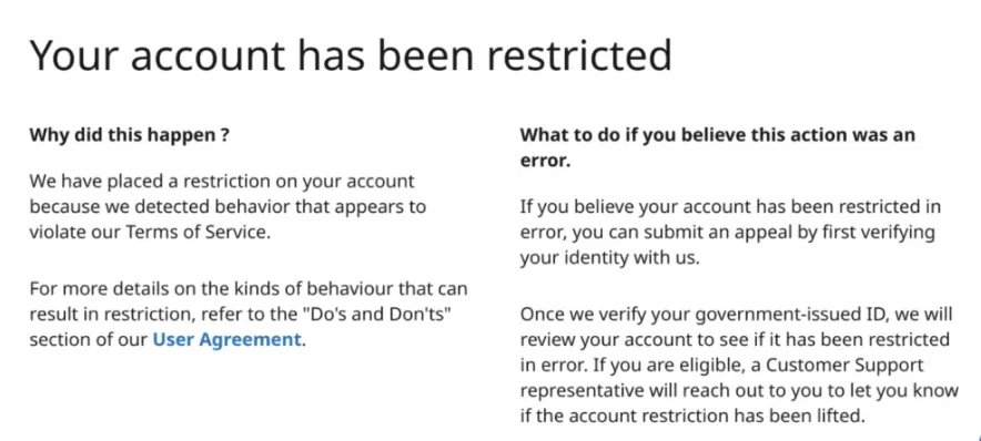 LinkedIn notice: your account has been restricted for behaviour that appears to violate the Terms of Service