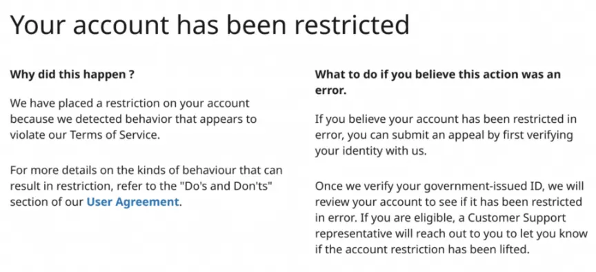 LinkedIn notice: your account has been restricted, with how to appeal by verifying your identity