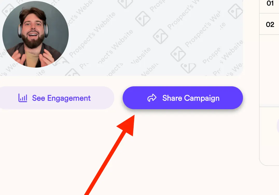Sendspark campaign with an arrow pointing at the Share Campaign button