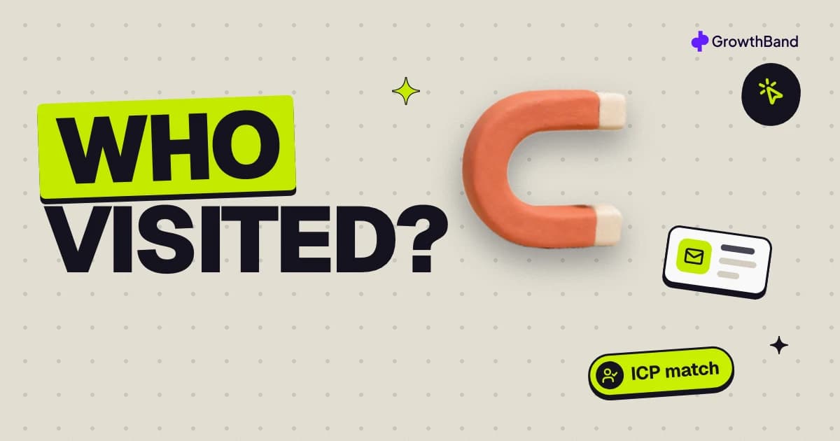 The words who visited? beside a clay magnet pulling in an email card, with a click icon and an ICP match tag.