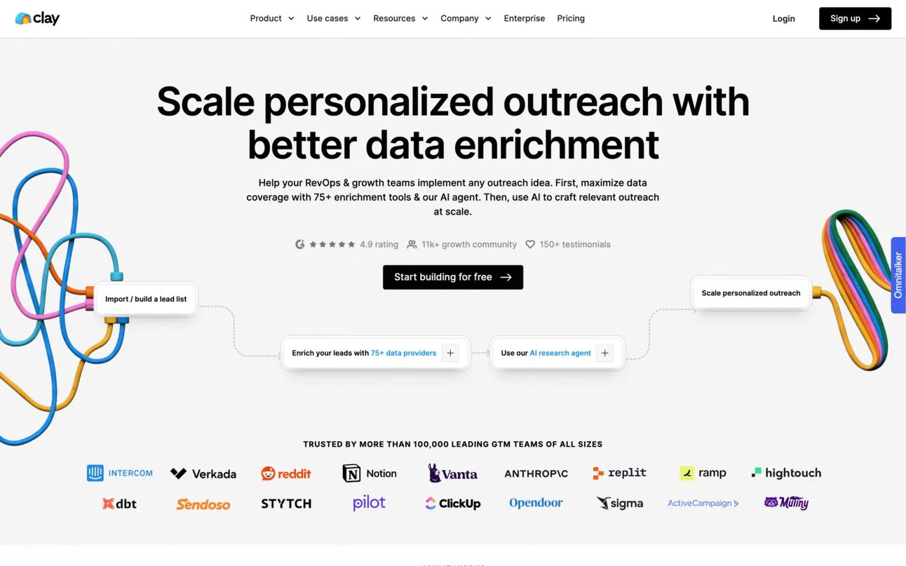 The Clay home page: scale personalized outreach with better data enrichment