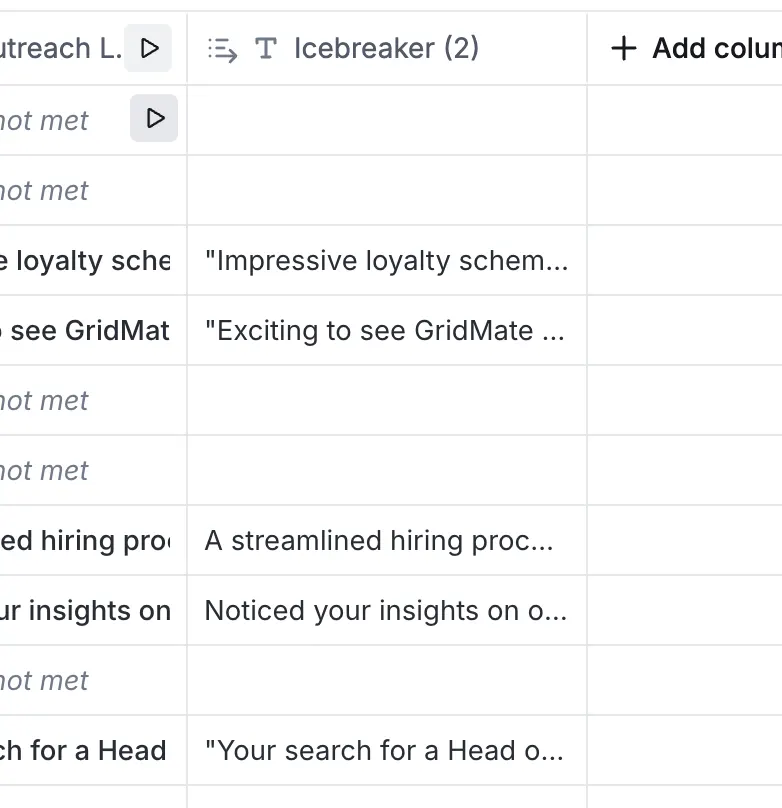 Clay Icebreaker column filled with generated opening lines for the people who had recent posts