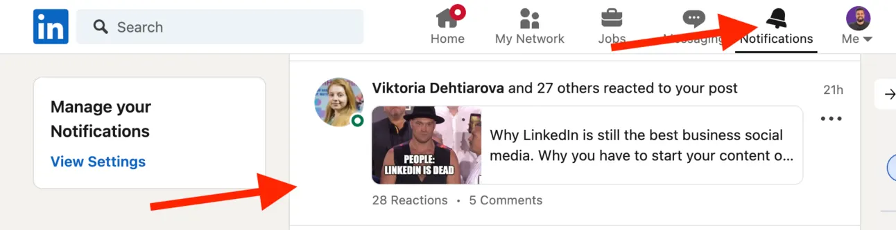 LinkedIn notifications showing reactions to a post, which is how prospects notice you liked their posts