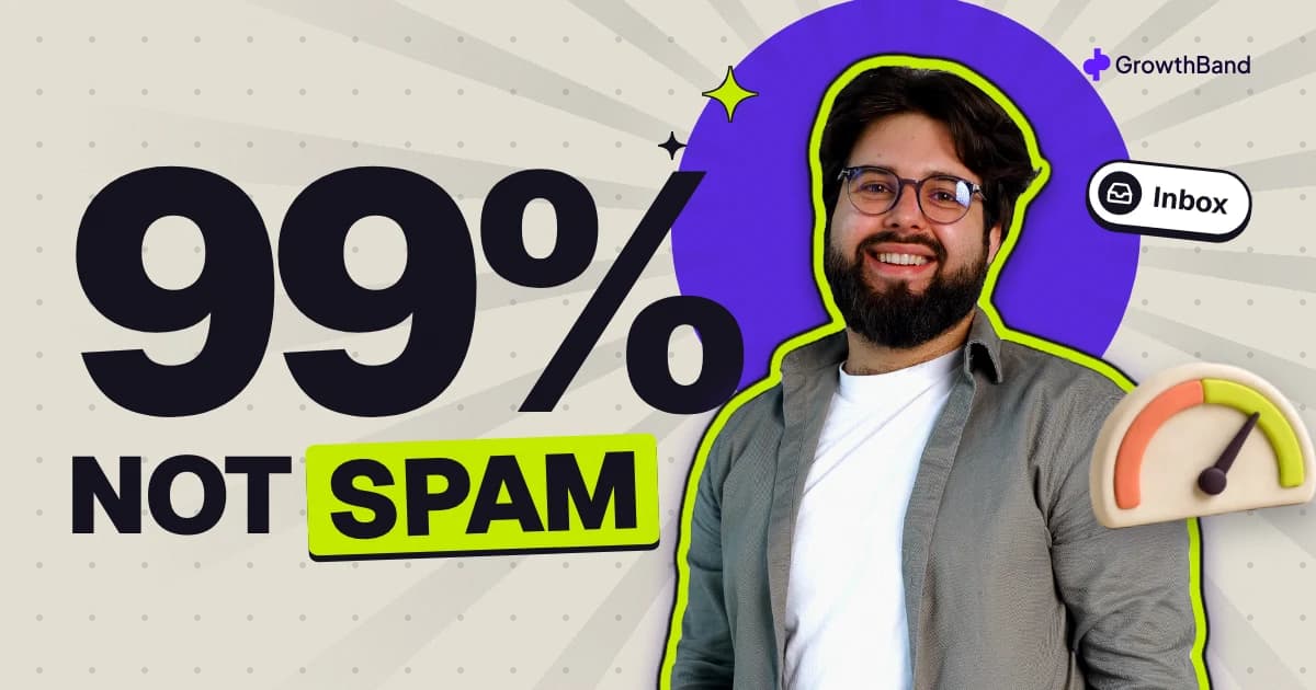 Ilya smiling beside a giant 99% and the words Not spam, with a clay gauge whose needle sits in the green.