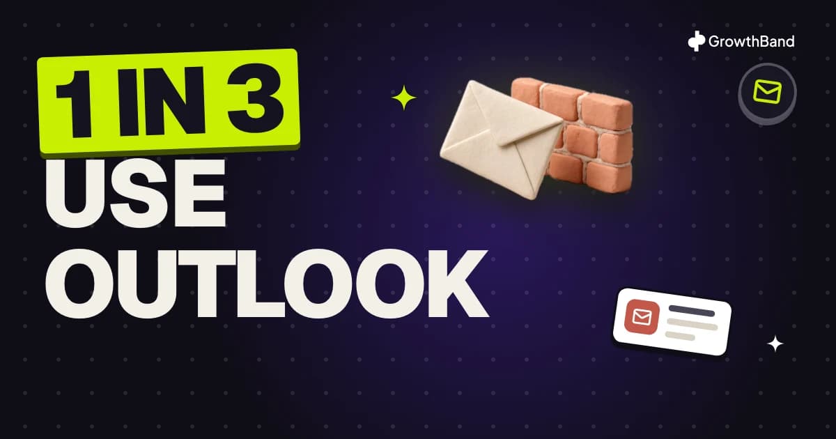 The words 1 in 3 use Outlook beside a clay envelope bouncing off a brick wall, on a dark background.